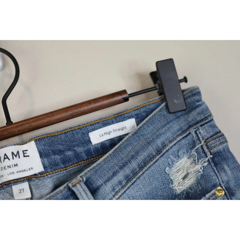 Frame Denim Womens Le‎ Debs High Ripped Straight Jeans Size 27 Distressed Denim